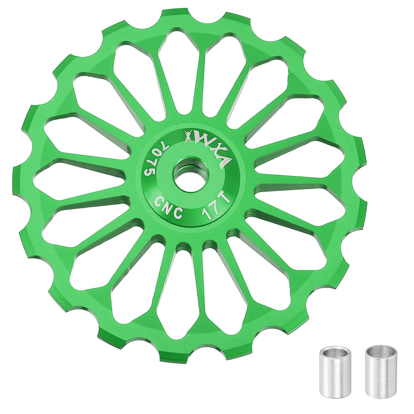 sourcing map 1 Set Bicycle Rear Derailleur Pulley 17T Ceramic Bearing Wheel Aluminum Alloy Guide Roller Wheels for 8/9/10/11 Speed Transmission System Road Bike Mountain Bike MTB BMX, Green