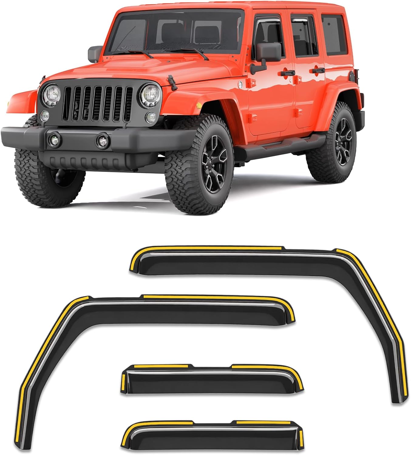 in-Channel Rain Guards Fit for Jeep Wrangler JK 2007-2018 Window Rain Guard Extra Durable Window Deflectors Window Vent Visors Vent Shades Exterior Car Accessories