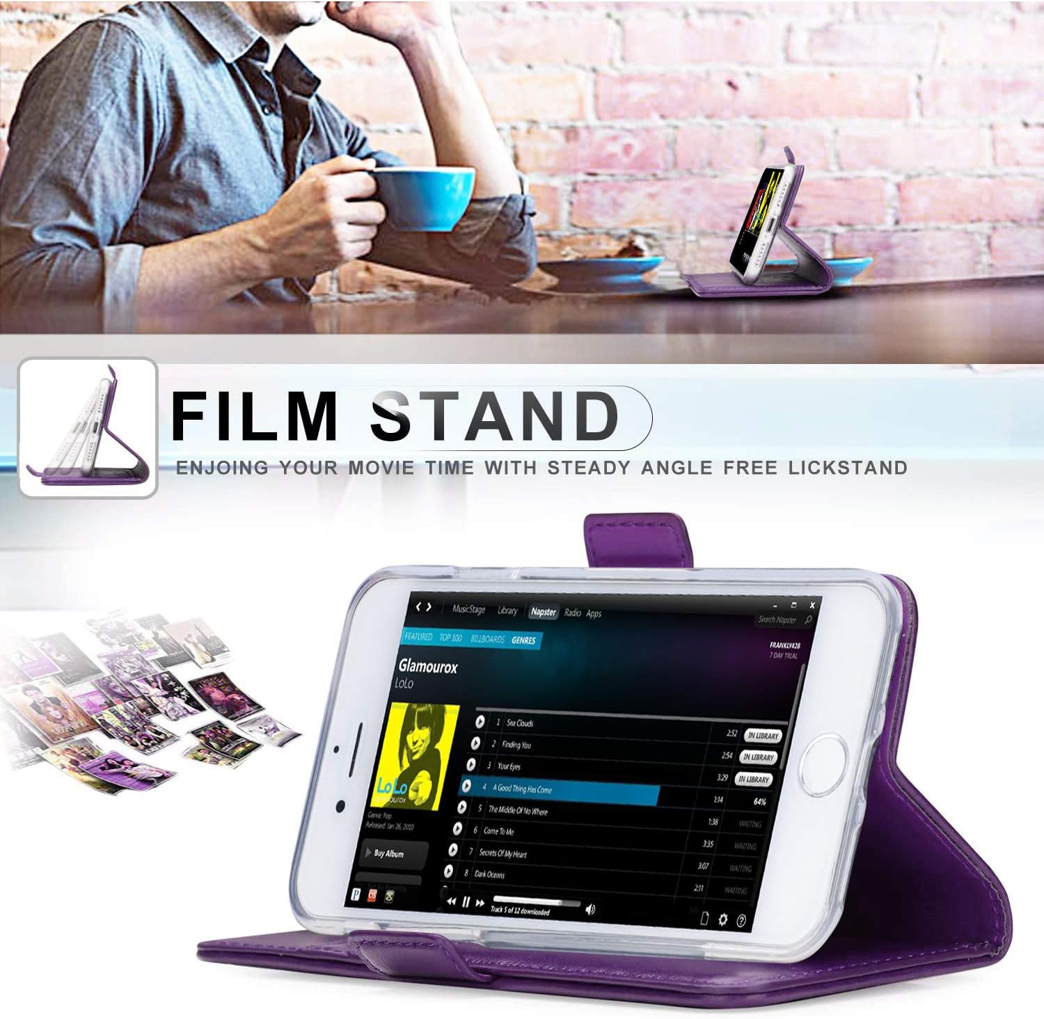 Super Deal Product FYY Genuine Leather Case for iPhone 8/iPhone 7/iPhone SE (2nd) 2020 4.7 [RFID Blocking] [Kickstand] Flip Folio Wallet Case with Card Slots for Apple iPhone 8 2017/7 2016/SE(2nd) 2020 4.7 Purple