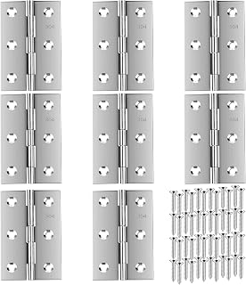 QANQIUPLE Stainless Steel 3 Inch Folding Butt Hinges Pack of 8 with 48 Screws - Durable for Furniture Doors Windows Boxes Chests