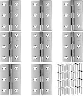 Stainless Steel 3 Inch Folding Butt Hinges for Furniture Door Window Case Lid and Wooden Box Chest, Pack of 8