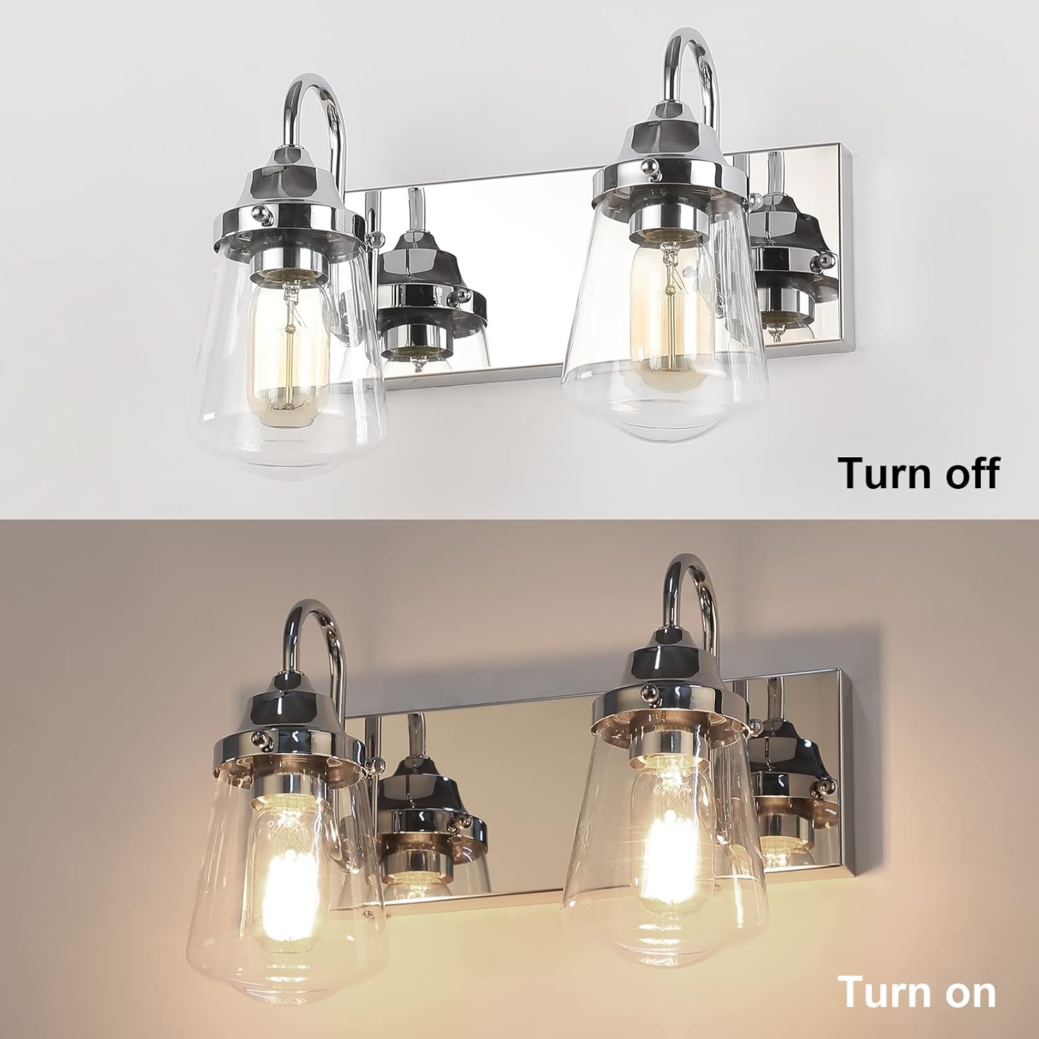 Aipsun Chrome Vanity Light for Bathroom 2 Lights Farmhouse Bathroom Lights Fixtures Over Mirror with Clear Glass Shade(Exclude Bulb)