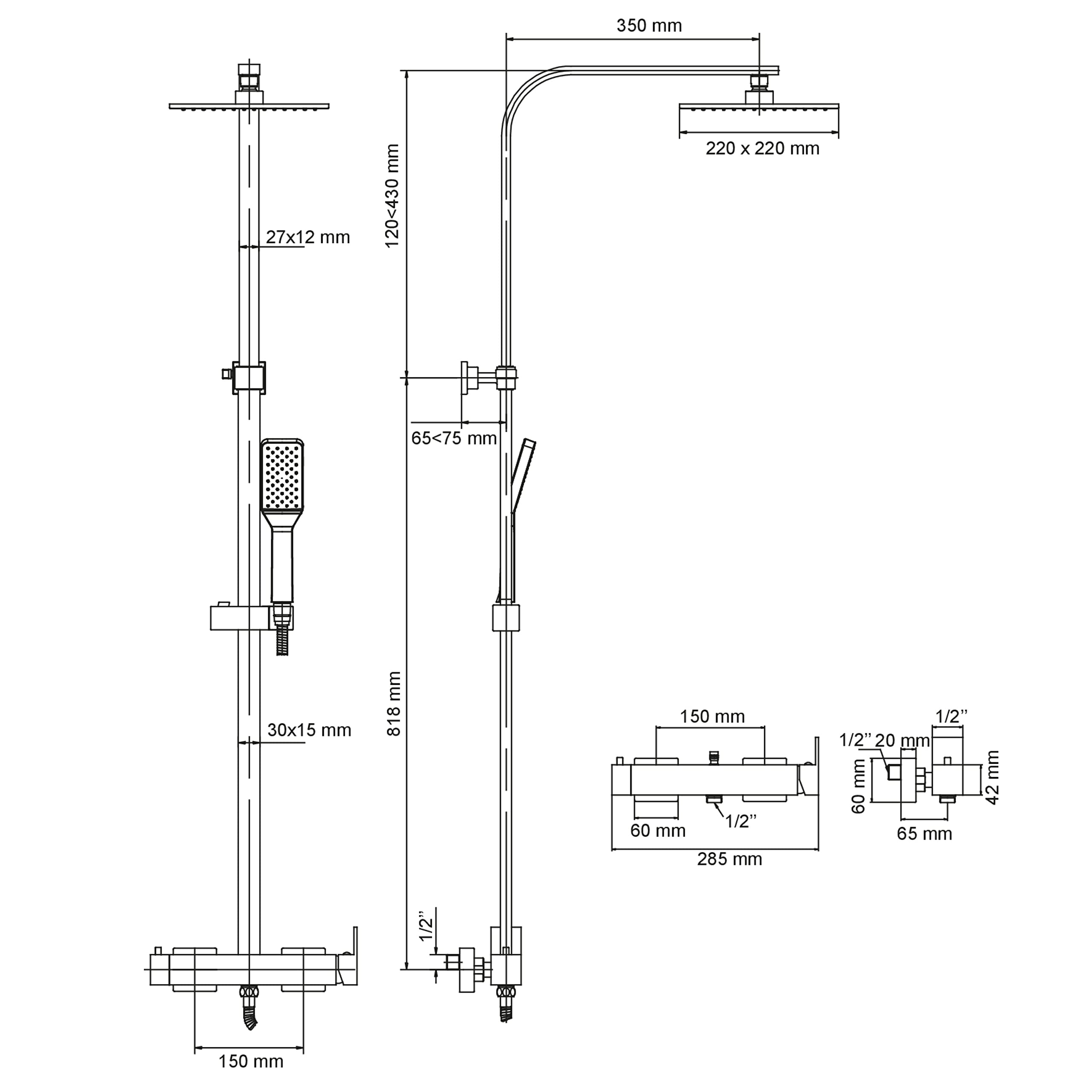 Wirquin 60723568 - Colonna doccia Monza Touch con miscelatore meccanico 1 getto, cromato