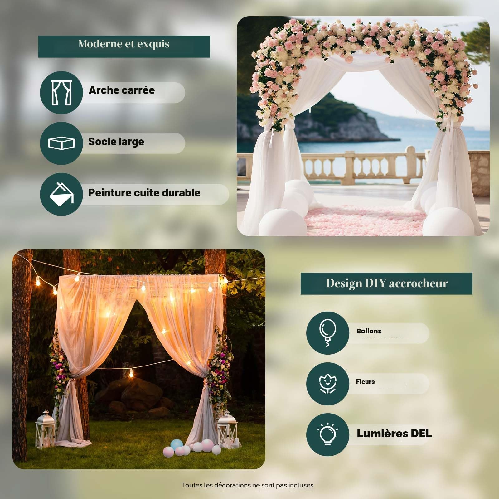 Arche de mariage en métal - 3 x 3 m - Structure réglable en hauteur pour mariage, anniversaire, fête d'anniversaire, banquet