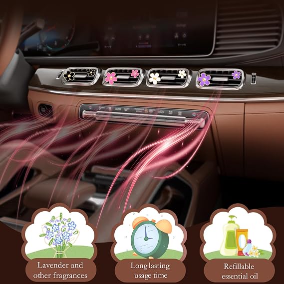 Acantha Car Vent Clips Women Car Decorations Lavender Air Freshener Accessories Daisy Flower Auto Air Conditioning Outlet Clip 6-Pack - White Pink