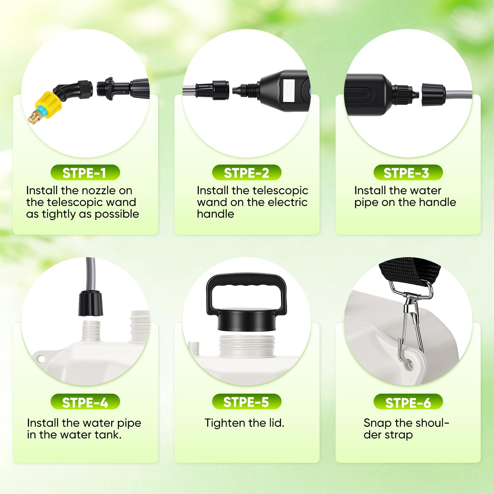 Irrigatore Elettrico a Batteria 8L, Spruzzatore da Giardino USB-C, 3 Ugelli, Lancia Estraibile, Cintura a Spalla, per Irrigazione e Diserbo
