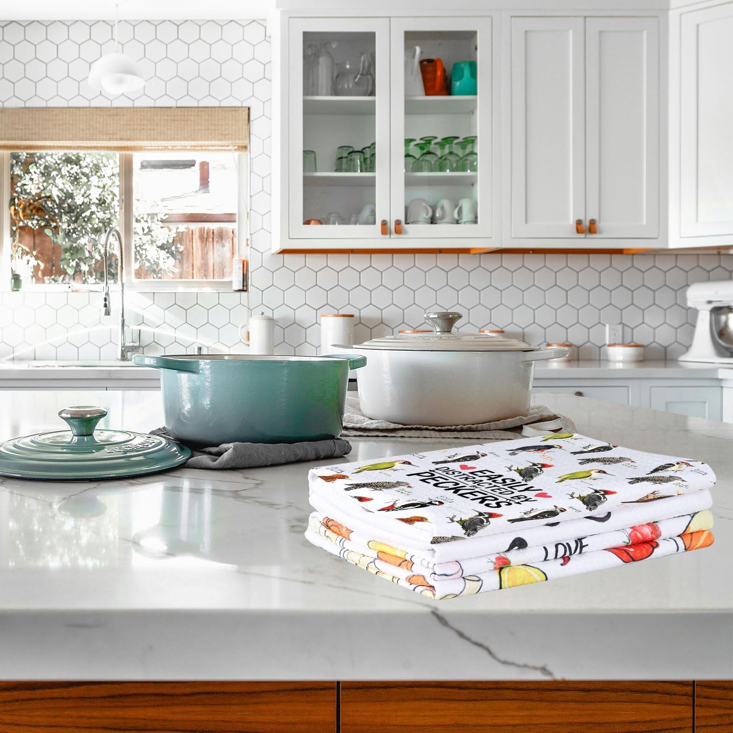 MBMSO Pecker Kitchen Towel Easily Distracted by Peckers Bird Gifts for Pecker Lover Woodpecker Towel Ornithologist Gifts (Pecker TW) - Image 5