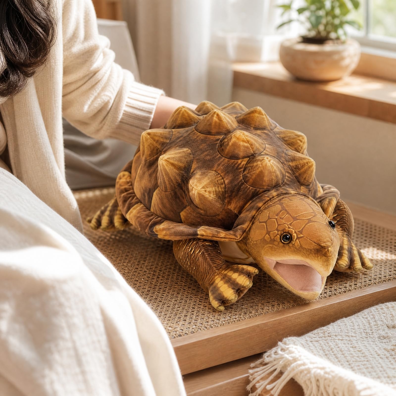 Amagogo Testuggine di Peluche con Conchiglia Bombato Abbracciabile Peluche Testuggine da Coccole Morbido per Arredamento Decorativo, Angolo Lettura, Scuro