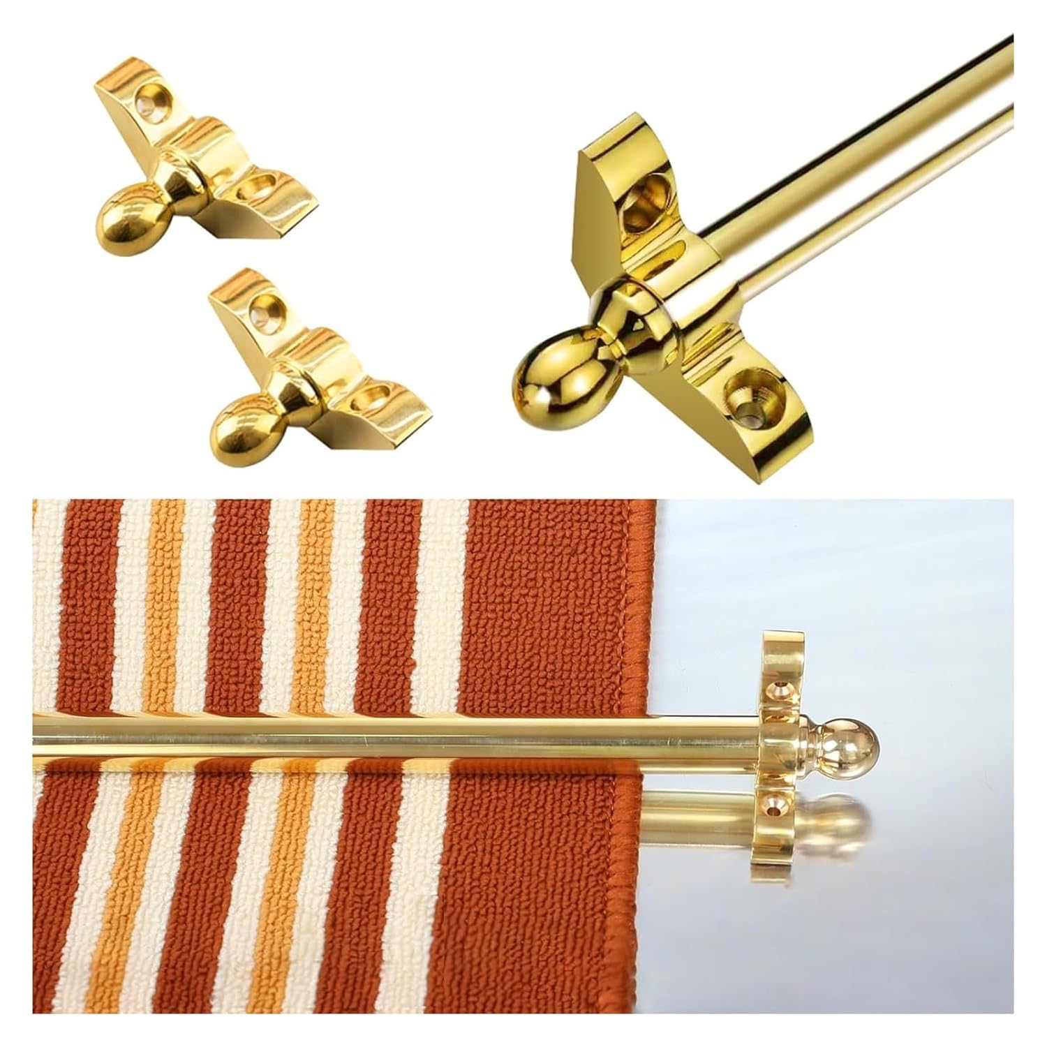 Stair Rods Brass Stair Carpet Rod with Round Finial for Fixing Stair Carpet, Stair Carpet Slider for Carpet Runners(1 Pc,70cm (28inch))