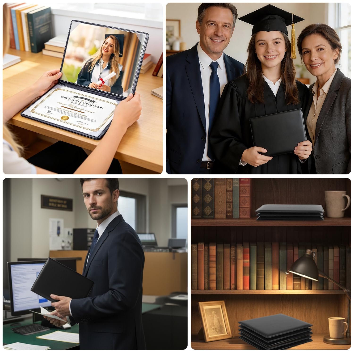 Paquete de 5 fundas para diploma de 8.5 x 11 pulgadas para cubierta acolchada de menú de tamaño carta, cuero negro