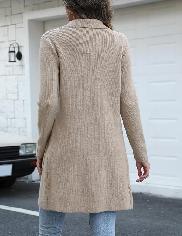 VIMPUNEC Womens Open Front Long Cardigan Sweaters Fall Casual Knit Coatigan Jackets with Pockets Apricot M by VIMPUNEC - Used condition - Image 2