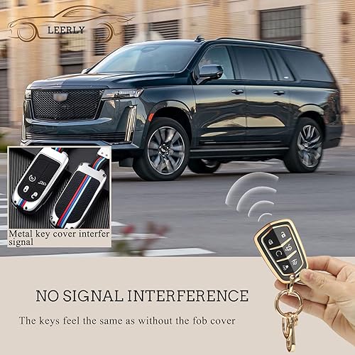 Miniatura 3 de LEERLY Funda para llavero para accesorios Cadillac, funda para llave con llavero compatible con Escalade ESV Smart Key 6 botones, color negro
