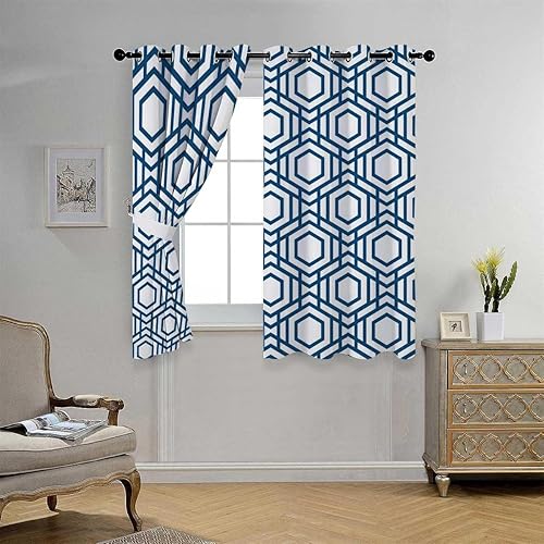 Cooling Blackout Curtains Dark Blue Geometry Lattice Line Modern Wall Noise Blocker Cortinas para Ventanas De Cuarto 63Inch Width by 63Inch Length,2