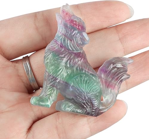Miniatura 10 de LEADGEM Figura decorativa de lobo de cola grande de cristal de amatista de 3.0 pulgadas, piedras curativas, escultura tallada