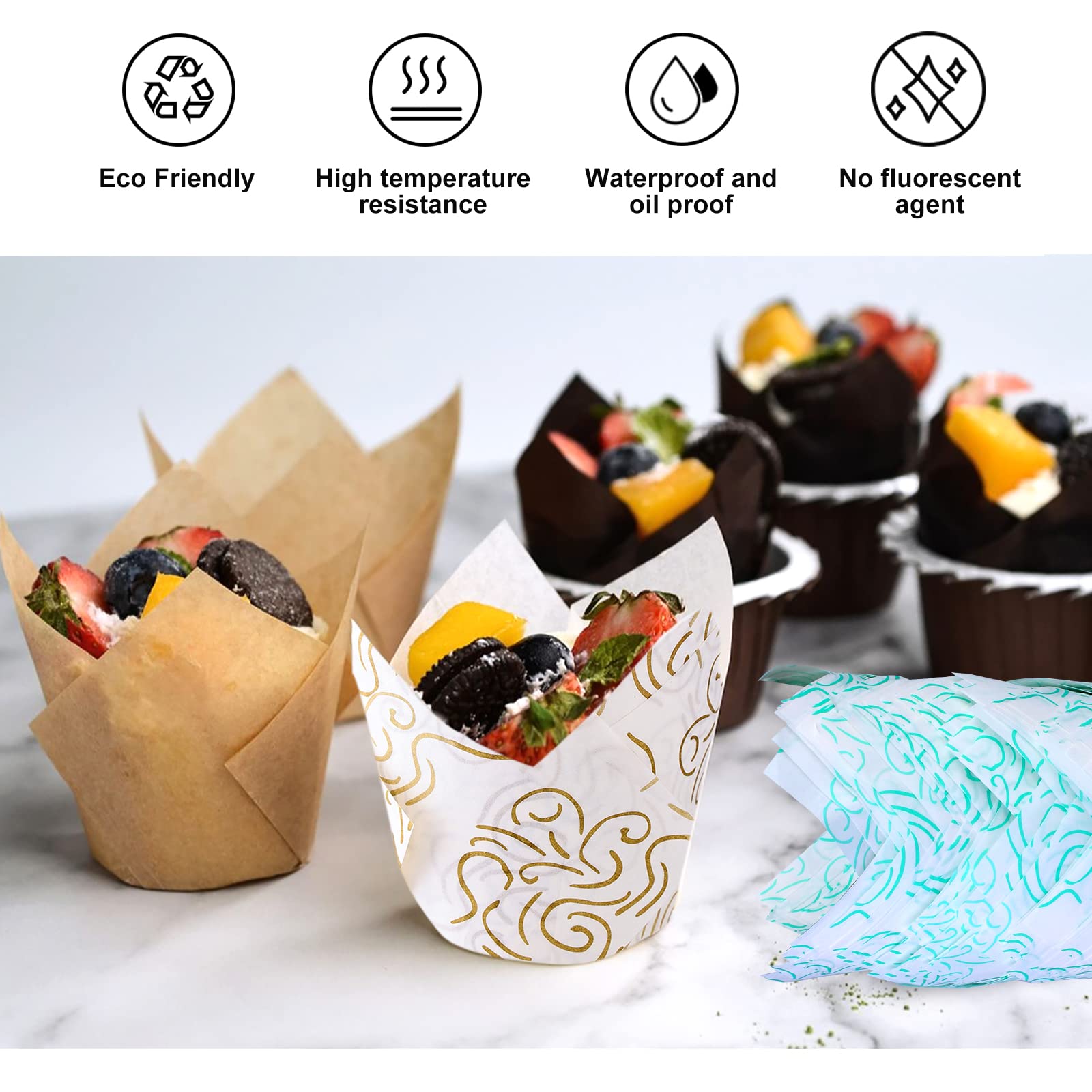 200 Stuks Tulp Baking Cups Muffinvormpjes Papieren Cupcake Bakvormpjes Cupcakevormpjes