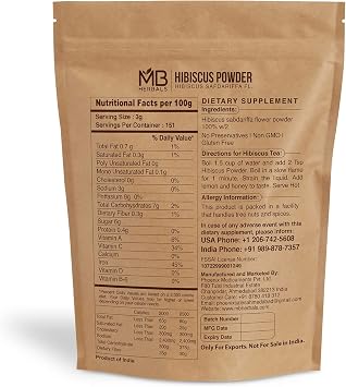 MB Herbals Hibiscus Powder 16 oz / 1 LB / 454 Gram | Hibiscus sabdariffa Flower Powder | For Refreshing Tea & Hair Care
