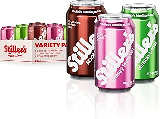 STILLER's Natural Soda (Variety Pack, 12 Cans) Lemon Lime, Shirley Temple, Root Beer - No Biotics, Only 30 Calories, No Fake Stuff - Low Sugar - Vitamin D, C, B12 - Soda Soft Drinks - 12 fl oz