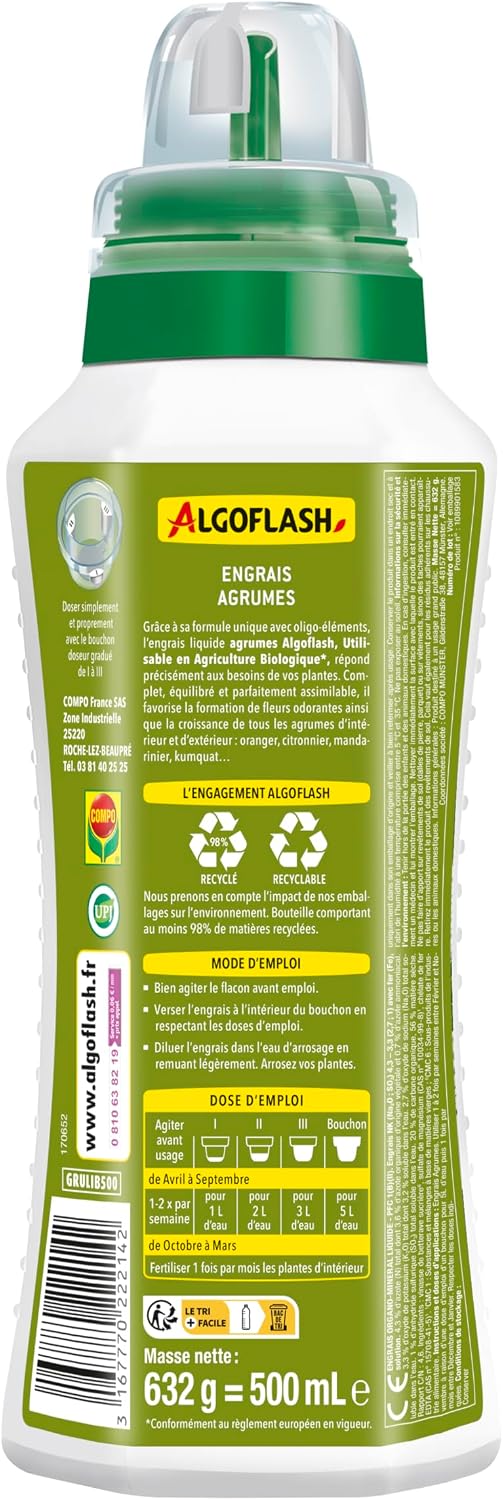 Algoflash Engrais Liquide Agrumes, Utilisable en Agriculture Biologique - 500 ML, Marron — vue 3