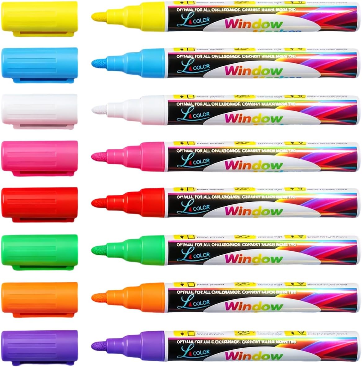 Starsouce Dry Erase Markers, 8 Pack Liquid Chalk Window Markers for Blackboard - Vibrant Colors, 6mm Bullet & Chisel Tip for Glass, LED Menu Boards & Bistro Signage