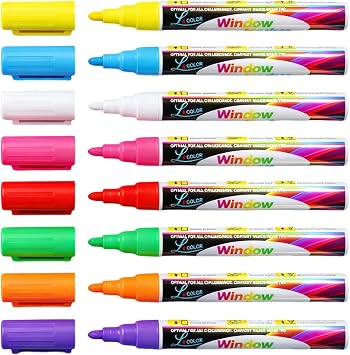 Starsouce Dry Erase Markers, 8 Pack Liquid Chalk Window Markers for Blackboard - Vibrant Colors, 6mm Bullet & Chisel Tip for Glass, LED Menu Boards & Bistro Signage