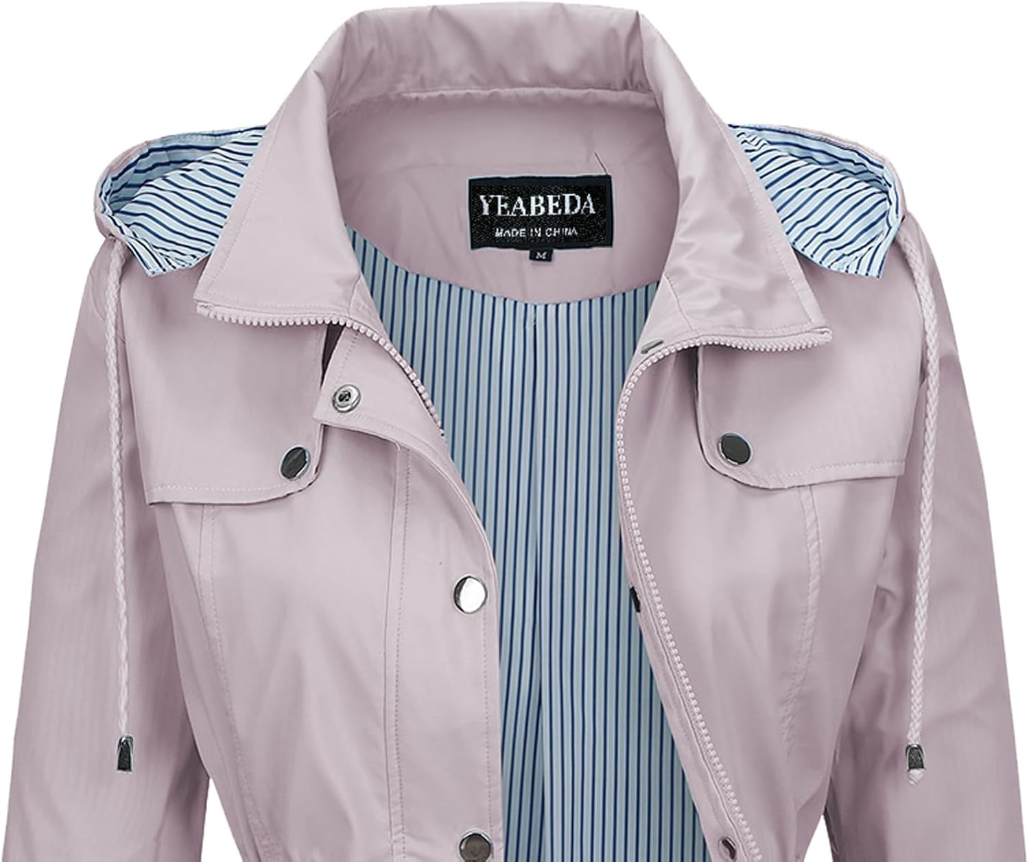 Womens Raincoat Waterproof with Hood Lightweight Windbreaker Rain Jacket Trench Coats Striped Lined - Image 6