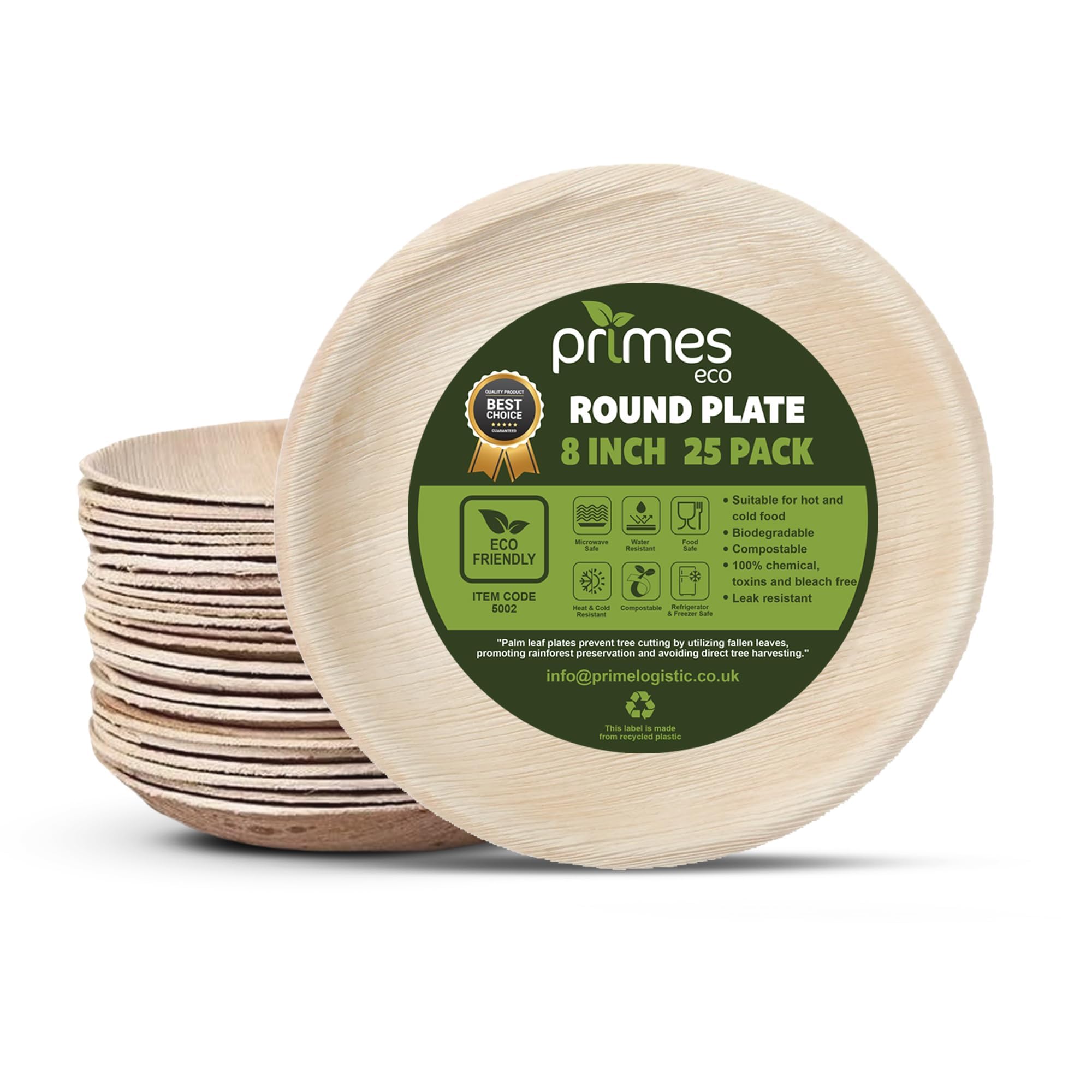 8" (20cms) 25 Pcs Palm Leaf Round Disposable Plates | Strong, Eco Friendly, Biodegradable, Compostable Like Wooden, Bamboo | Microwave & Oven Safe