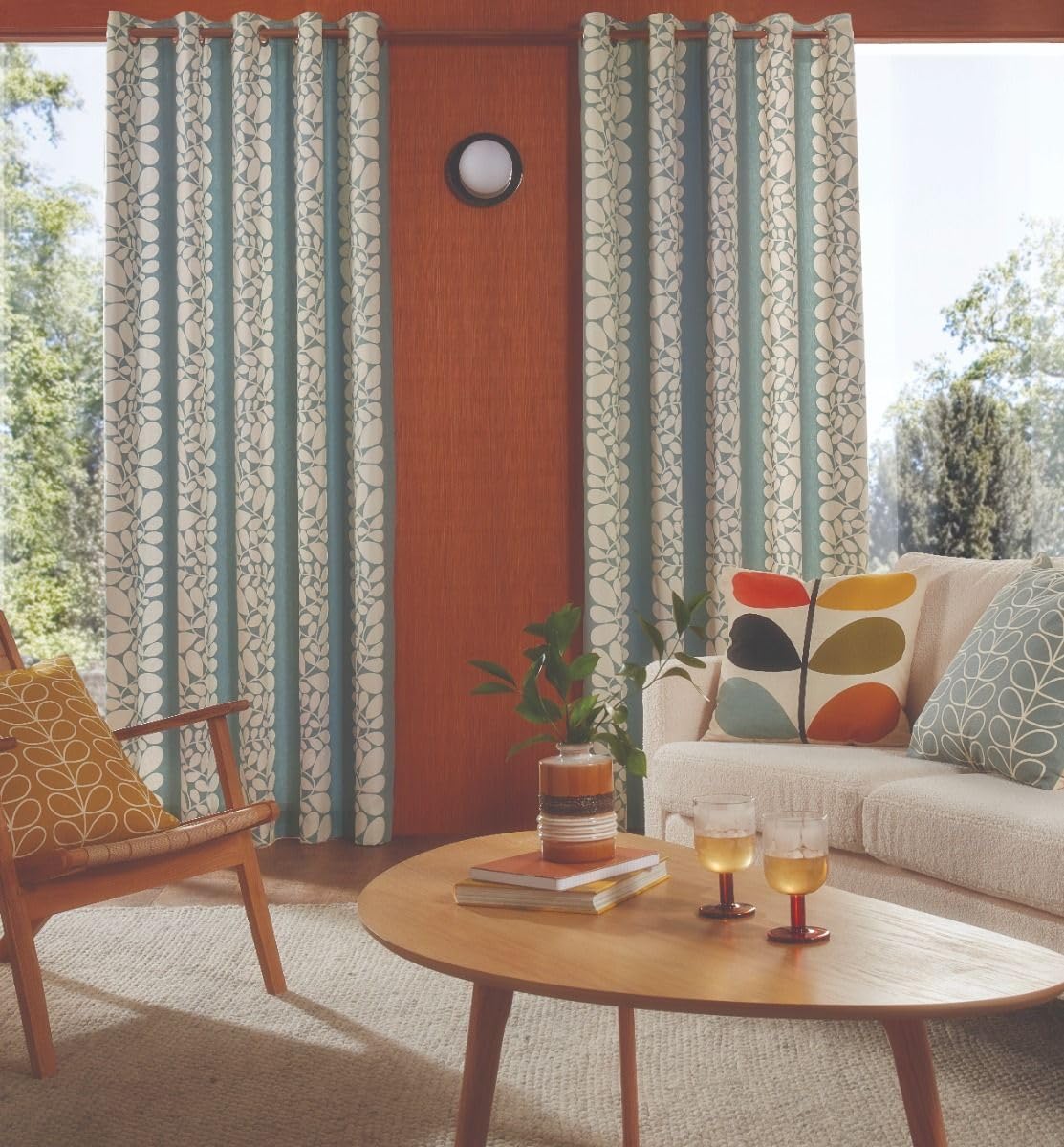 Orla Kiely Sycamore Stripe Lined Eyelet Curtains Duckegg