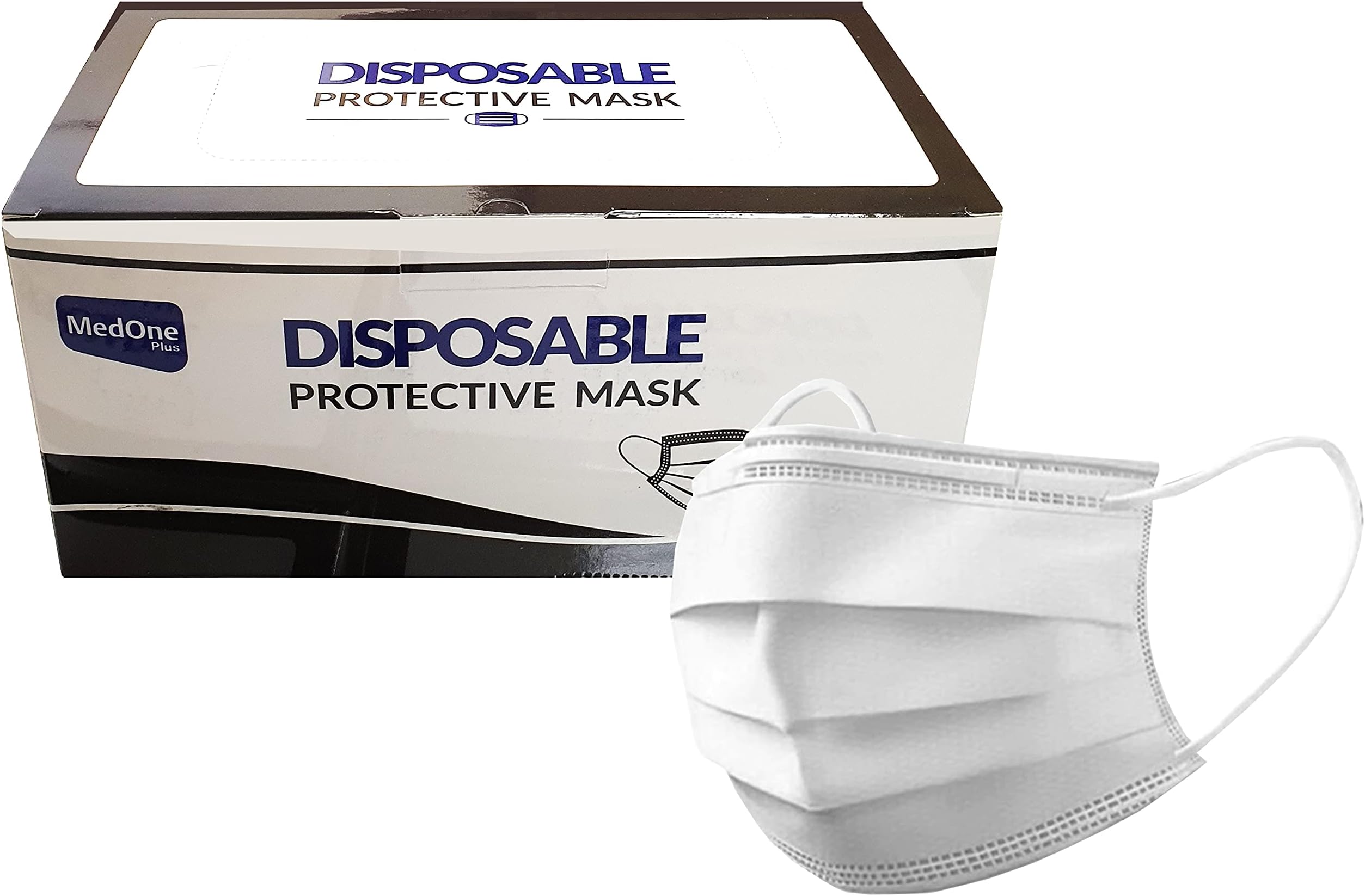 50Pcs Individually Wrapped Adults Disposable Face Masks 3 Layer Face Protection Against Droplets Anti-Particle and Dust Breathable Mouth Nose Cover (White)