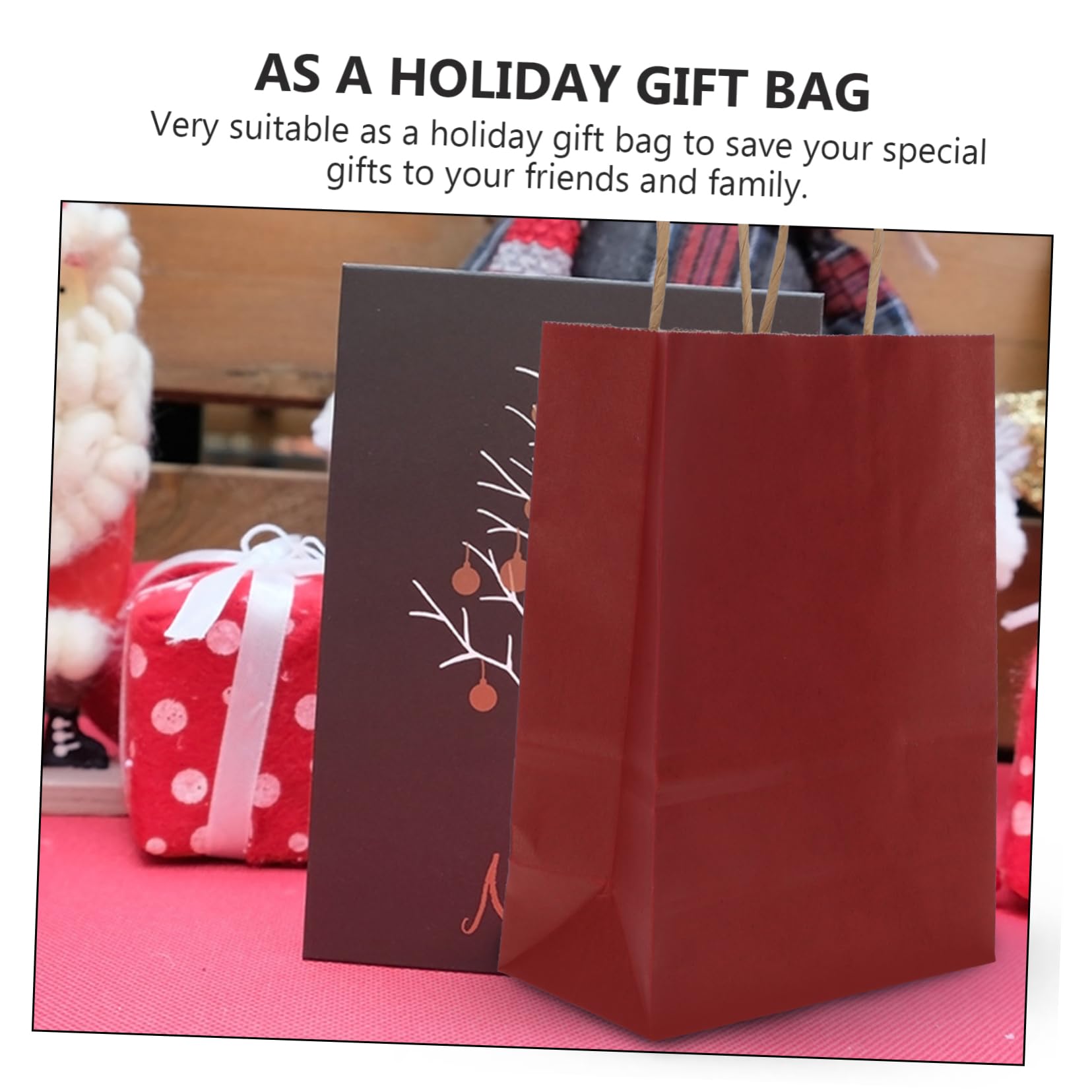 COLLBATH 16pcs Kraft Christmas Packing Bags Durable Xmas Storage Pouches for Giving Shopping Parties Design