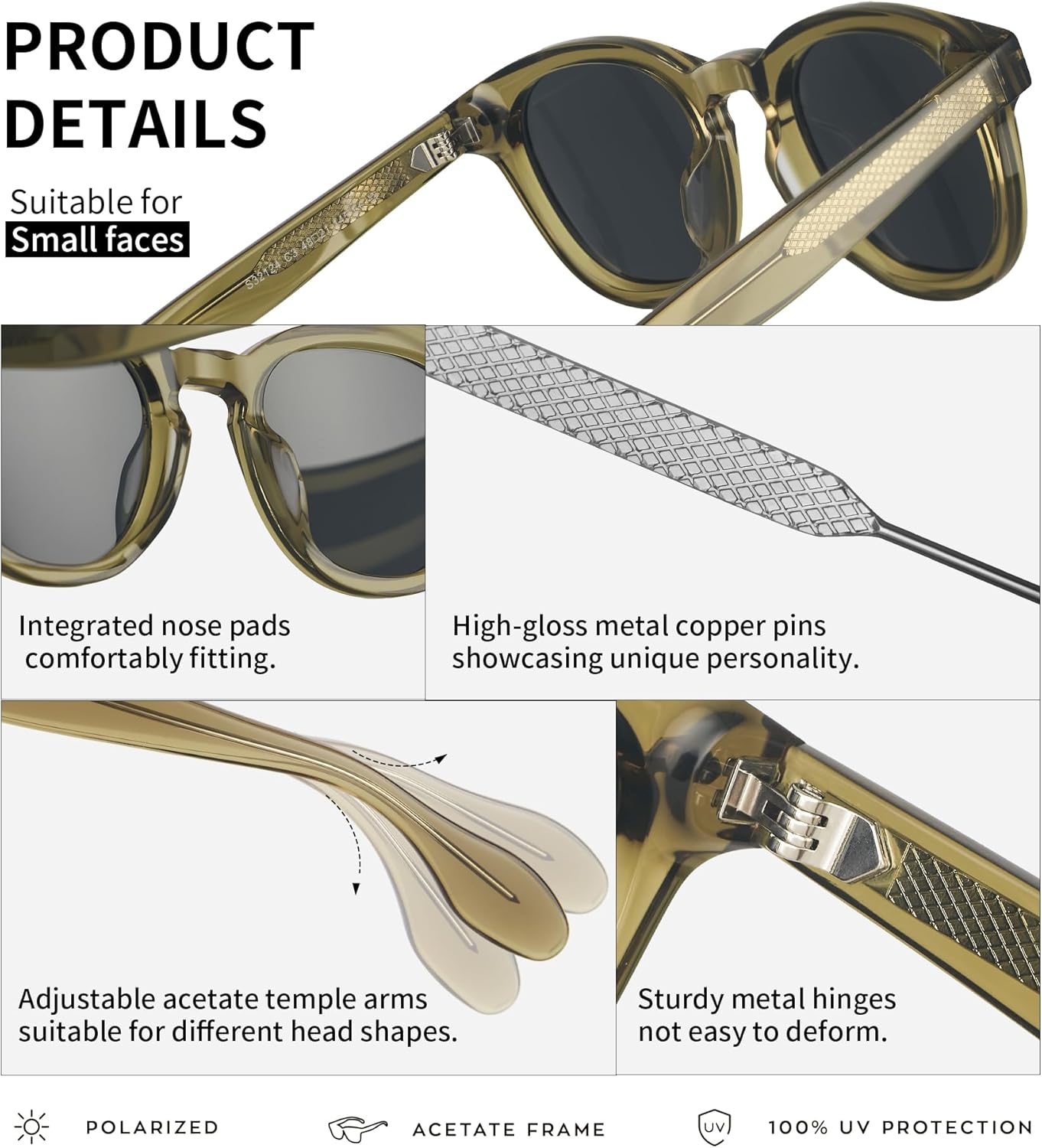 90s Retro Mens Sunglasses Womens Polarized, Round Acetate Fashion Stylish UV400 Sun Glasses