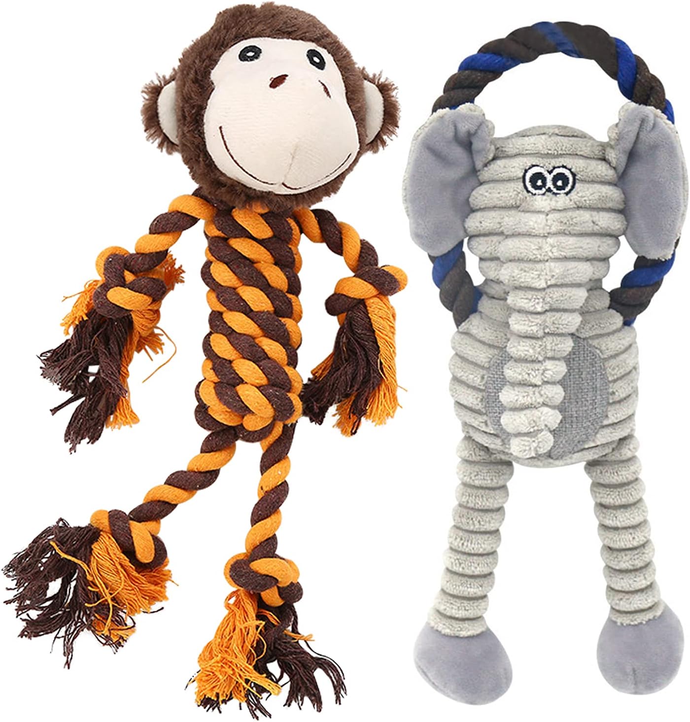 Monkey Rope Dog Toy, Plush Elephant Squeaky Dog Toy, 2 Pack