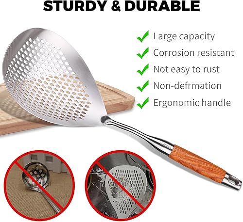 Miniatura 5 de Skimmer - Cuchara ranurada de acero inoxidable 304 de 16 pulgadas para pasta, cuchara para cocinar y freír, cuchara coladora de metal grande con