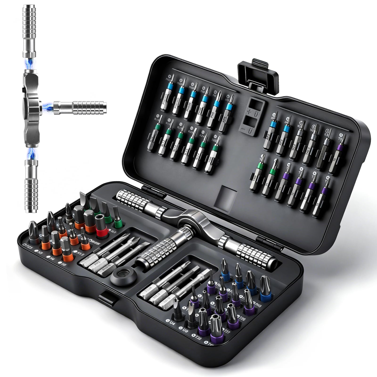 Ratchet Screwdriver Set, 66-in-1 Magnetic Screwdriver Set, S2 Steel Blades, 58-Tooth Ratchet, Detachable T-Handle, Ideal for Furniture, Precision Instruments, Bicycle Repair Tools, etc