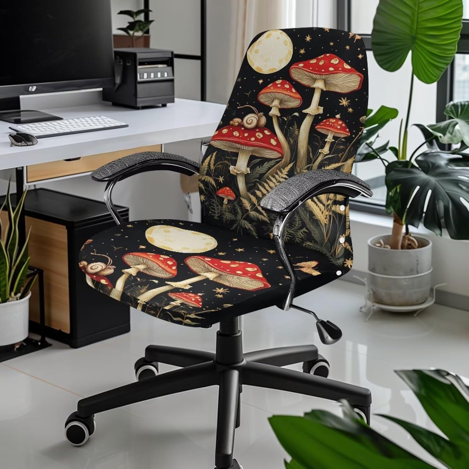 Mushroom Office Chair Cover Removable Computer Chair Cover Breathable Universal Rotating Desk High Back Seat Protector Chair Protector Cover Reduces Dust and Stains