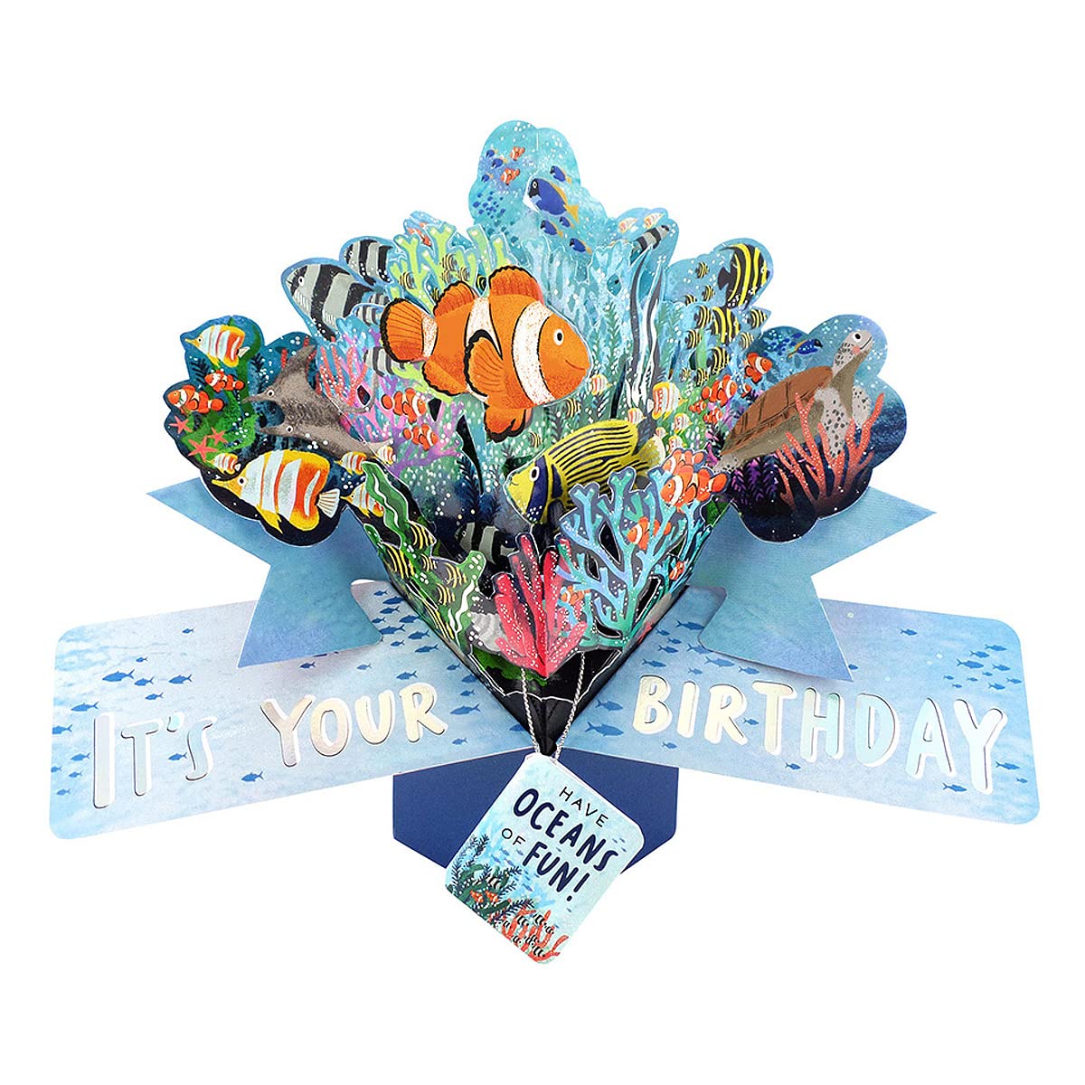 Biglietto Di Buon Compleanno Per Bambini Con Busta - Design Mare E Animali Marini (Pesci, Orca, Coralli) - Fatto In Europa