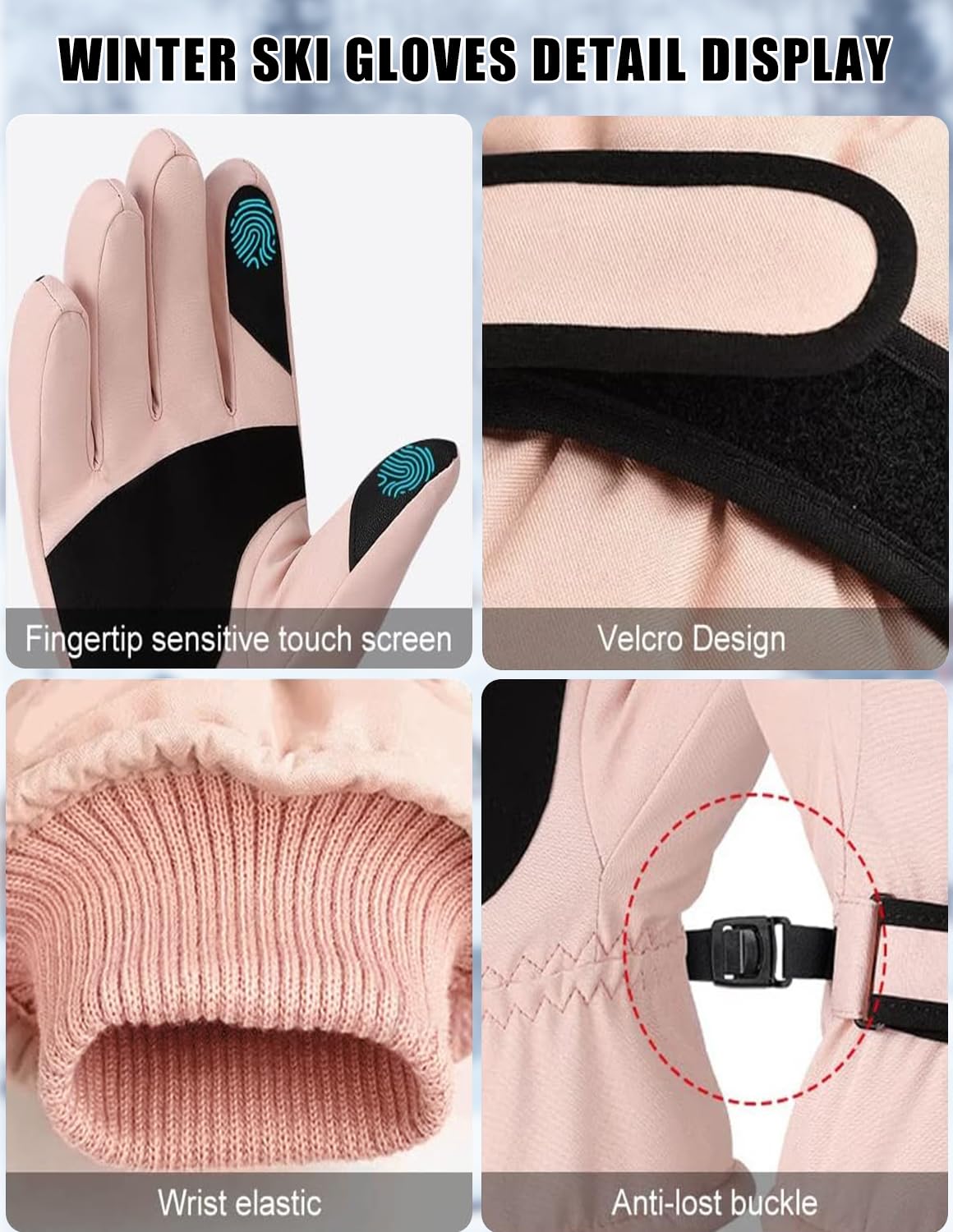 Guantes de Esquí Impermeables Mujer Nieve Invierno - Grueso Térmicos Pantalla Táctil Unisex Snowboard Moto Ciclismo