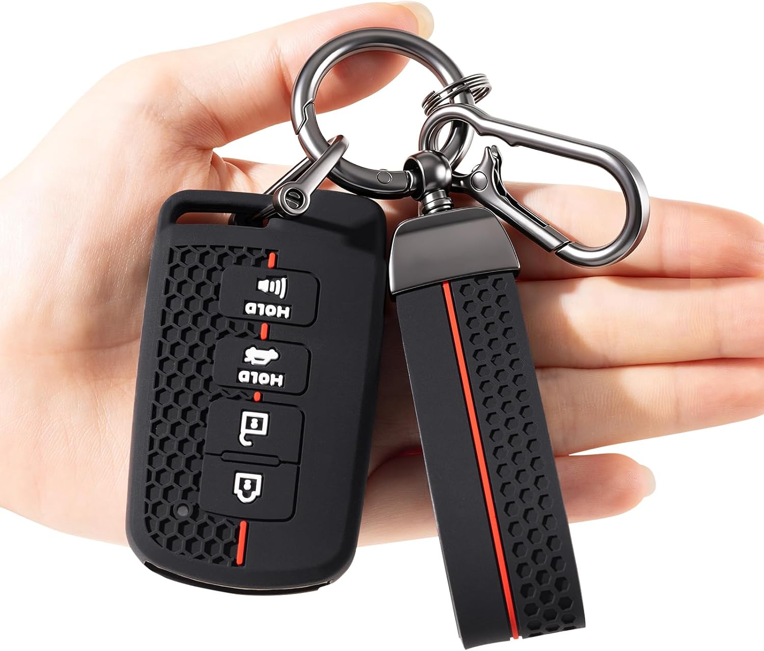 Silicone Key Fob Cover Fit Toyota with Keychain &Tool, Red/Black