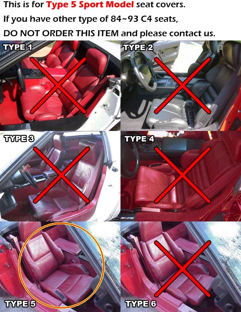 Iggee Artificial Leather Custom Made Original fit Front Seat Covers Designed for 84-93 Chevy Corvette C4 Type5 Sport (Black)