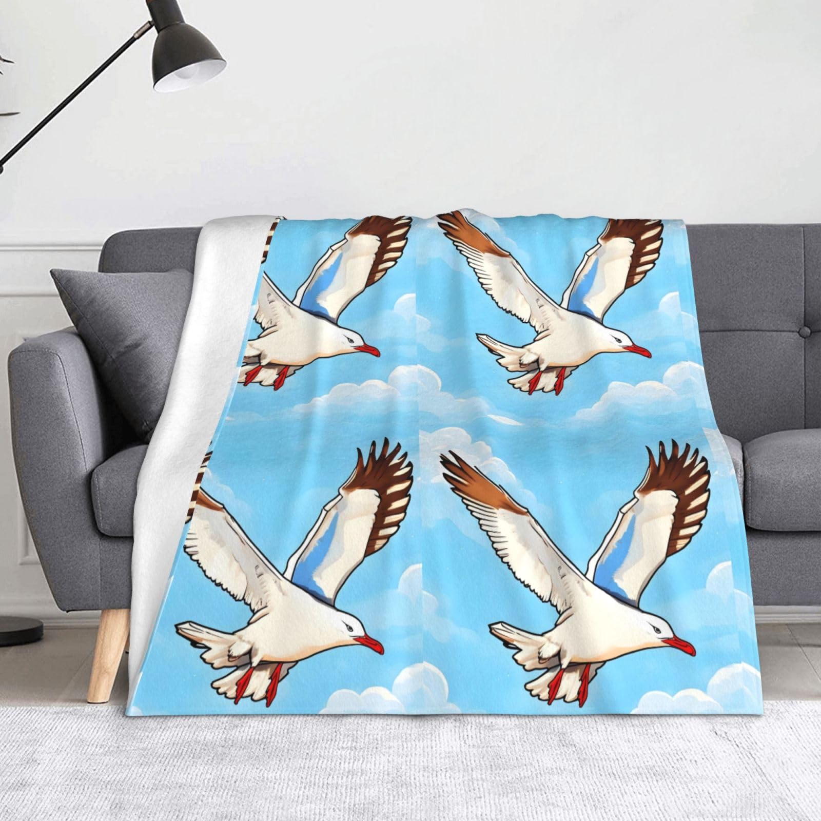 Couverture pliable 152x127 cm motif mouettes pour lit et canapé