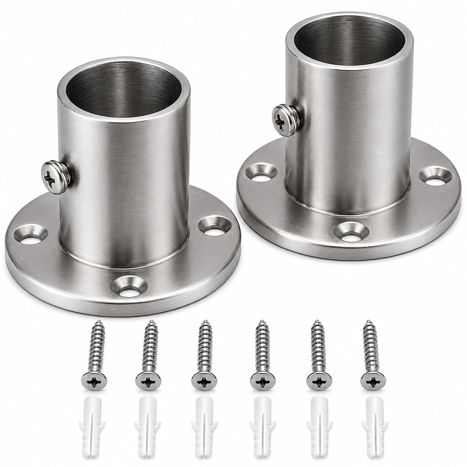 25mm Wardrobe Rail Brackets, Stainless Steel Curtain Pole Ends Support Deep Flange Socket, Closet Wardrobe Rod Holder Hooks, Curtain Rail and Fittings for Wardrobes Bedrooms Bathrooms, 2 Pack