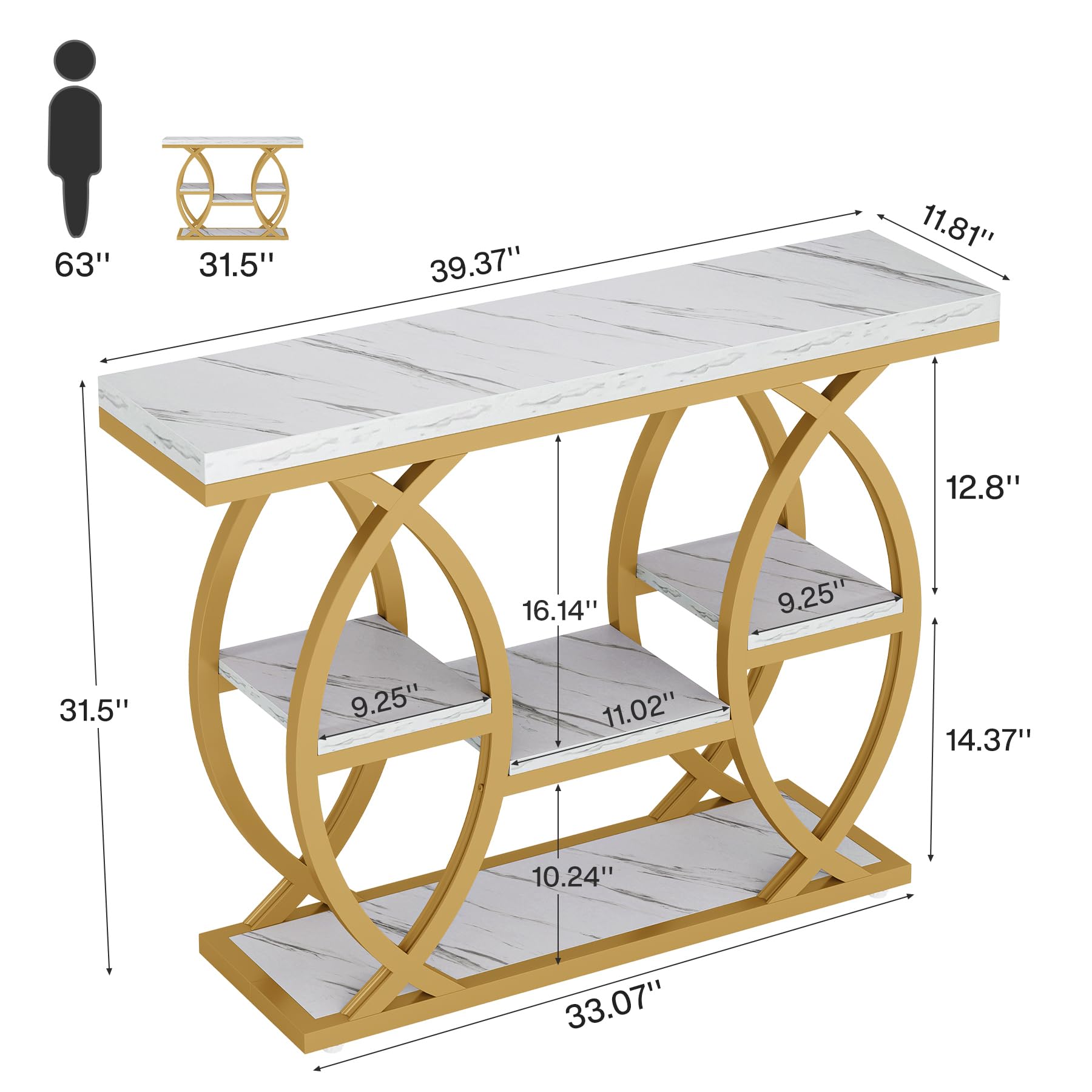 Tribesigns Table console de 100 cm, table de canapé industrielle à 4 niveaux avec étagères de rangement, table d’entrée étroite en bois avec cadre métallique pour petits espaces, couloir, hall d