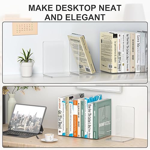 Miniatura 6 de Sujetalibros, extremos de libros de acrílico, sujetalibros para estantes, soportes transparentes para libros, tapón antideslizante para libros en