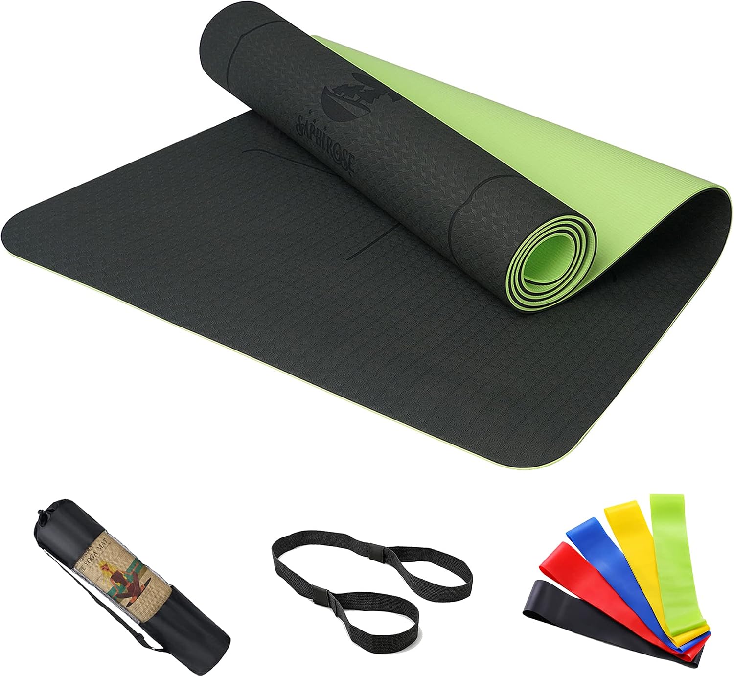 Non-Slip Yoga Mat with Alignment Lines TPE Home Fitness Eco-Friendly Exercise & Workout Mat with Carrying Strap Types of Yoga