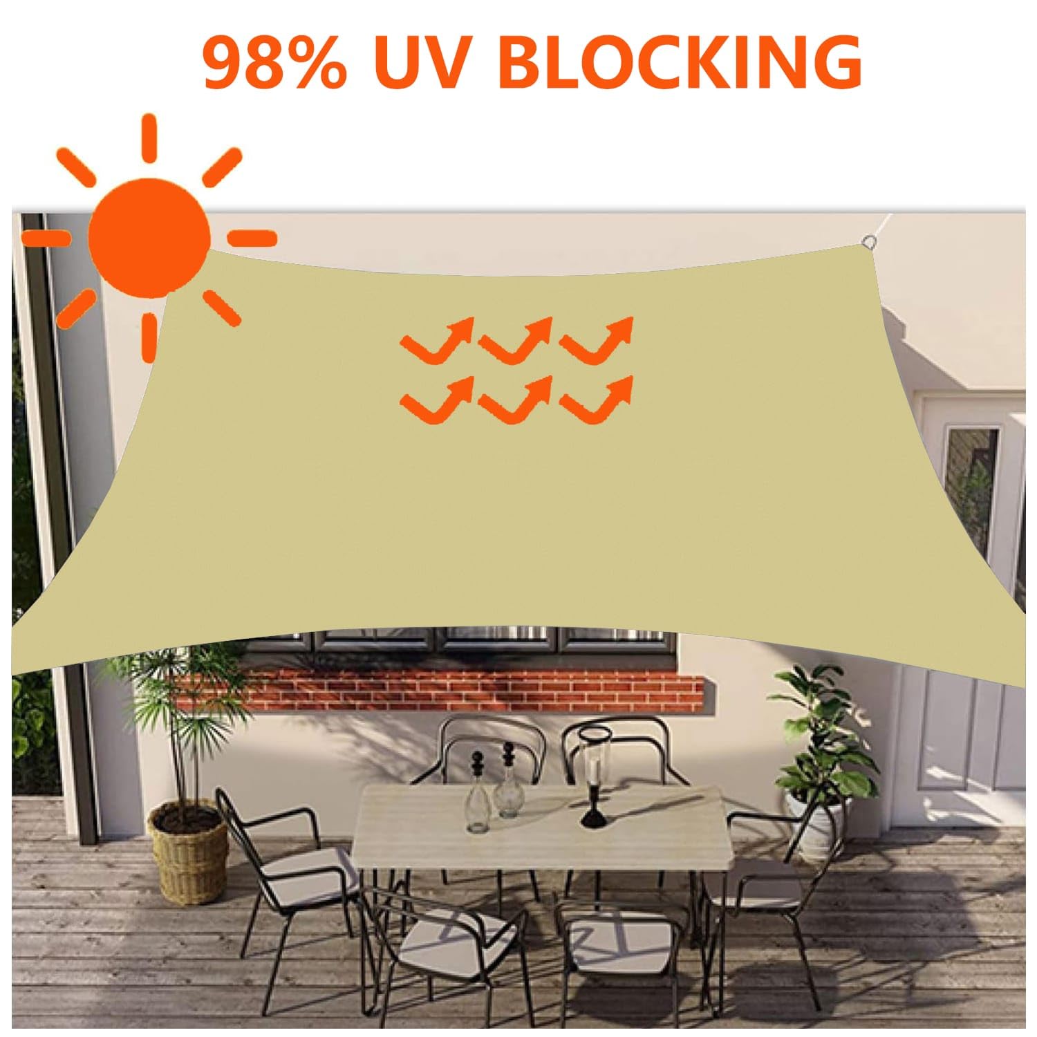 Tenda a Vela Parasole Vela Ombreggiante Quadrata Impermeabile Tenda a Vela Giardino Protezione UV 98% Tende da Sole con Corda di Nylon e Anello D per Esterno Giardino 2.6x2.6M