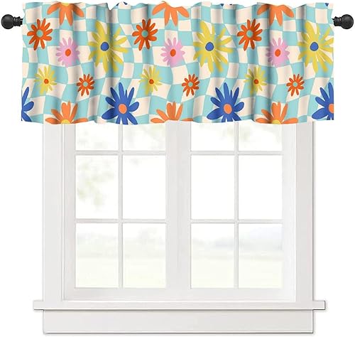 Cenefa de cortina de cocina retro de los años 60 y 70, cenefa de ventana con estampado floral abstracto vintage, para dormitorio, sala de estar,