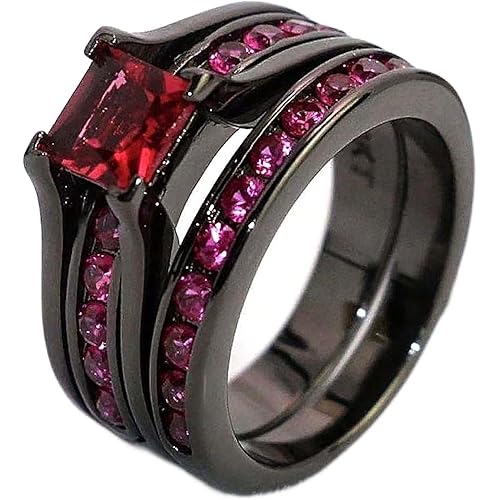 iLH Clearance Rings,Women&Mens Fashion Luxury Inlaid Teak Titanium Rings Engagement Wedding Rings Jewelry Gift by ZYooh (C, 8)