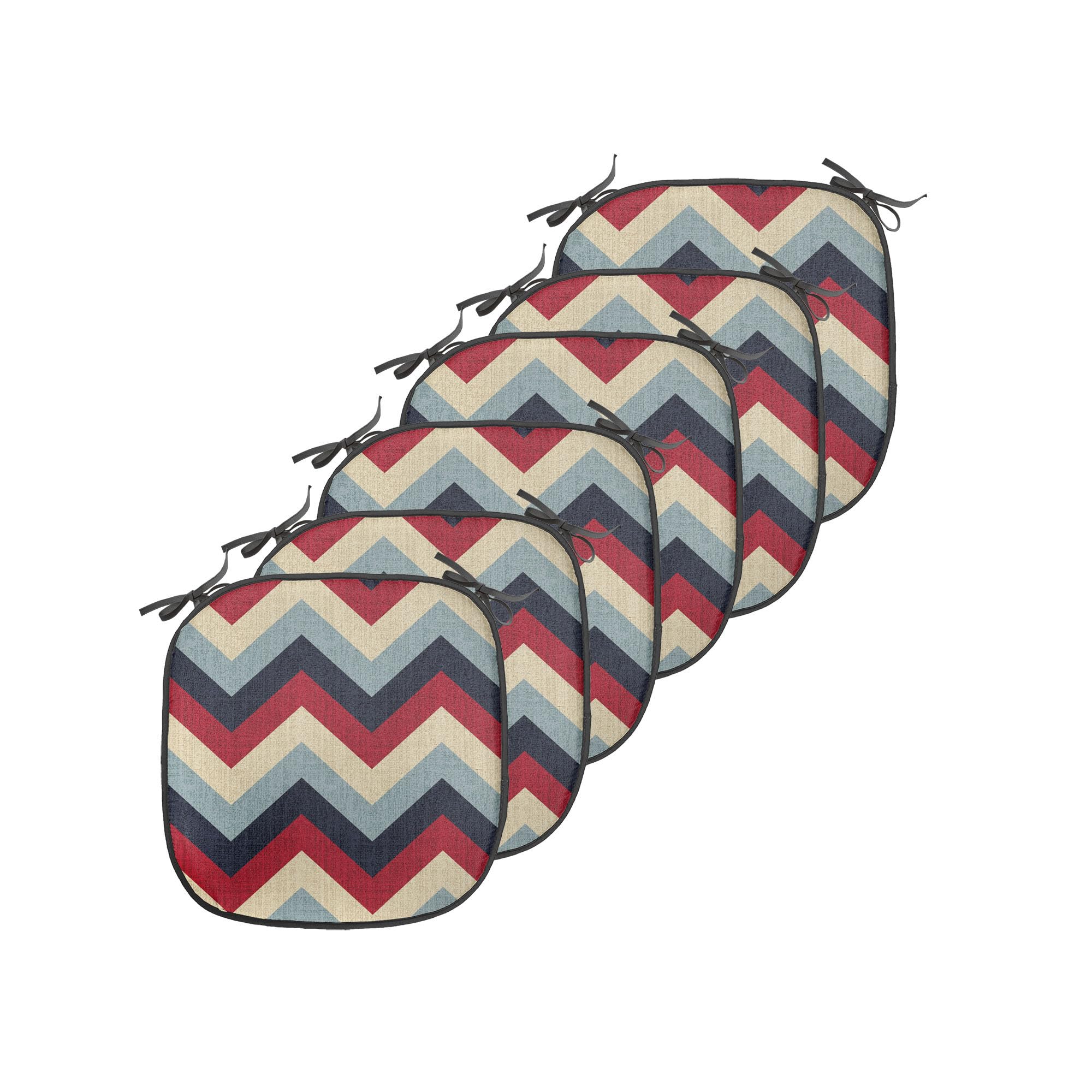 Ambesonne Chevron Chair Seating Cushion Set of 6, Triangle Abstract Geometrical Detailed Retro Vintage Image, Anti-Slip Seat Padding for Kitchen &
