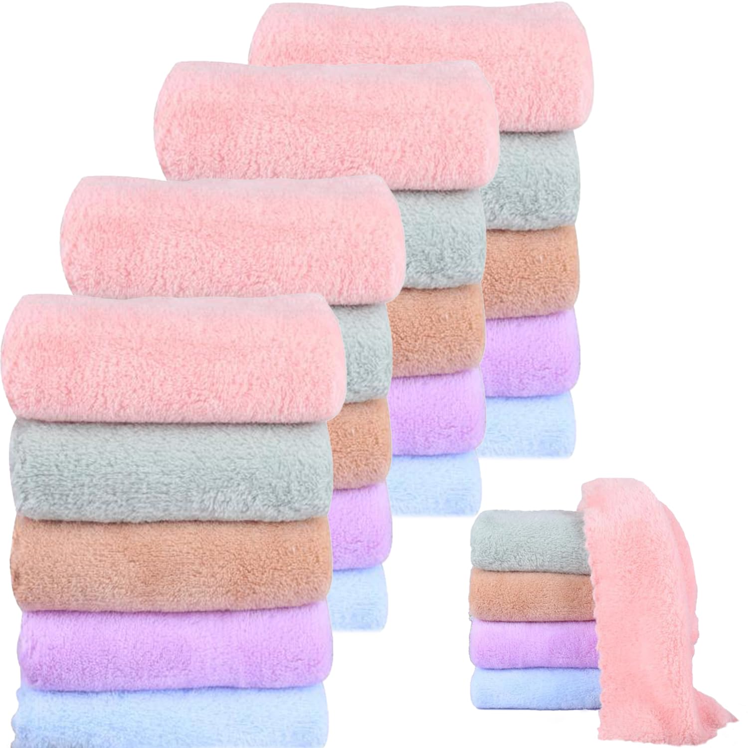 Baby Washcloths 25 Pack-Microfiber Coral Fleece Baby Bath Face Towel 30x30 CM-Extra Absorbent and Soft Burp Cloth and Wash Cloths for Newborns,Infants and Toddlers-Gentle On Sensitive Delicate Skin