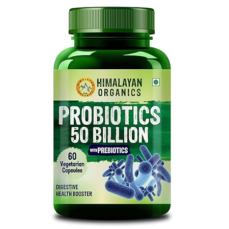 Himalayan Organics Probiotics 50 Billion CFU 150mg With Prebiotics | 10X Better Digestion And Strong Immunity | Improve Gut Health - Pack of 60 Vegetarian Capsules