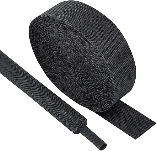 Miniatura 15 de Tubo Termorretráctil Trenzado Negro 2 en 1 Funda de Manguera de Telar de Alambre de Tela Retráctil Automotriz Protector de Gestión (1/2"-15ft)